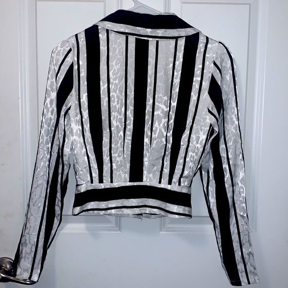 Bebe White & Black Stripe Jacquard Blouse Leopard Blazer XXS - Picture 5 of 6